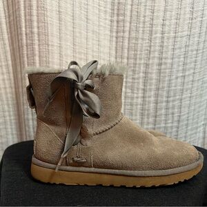 UGG Tan Suede Winter Boots with Ribbon Detail